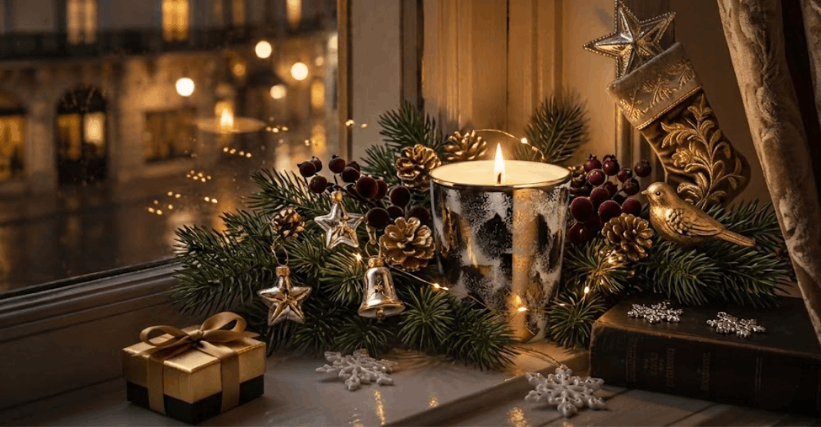 Bougie parfumée dans une ambiance de Noël élégante – Lorenza Di Filippo